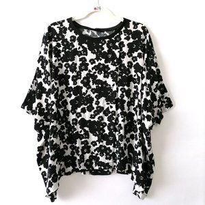 Kensie Women Black White Short Sleeve Round Neck Floral Blouse Top Size One Size