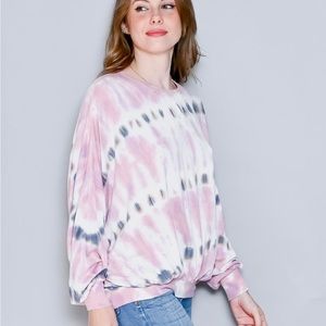 Young Fabulous & Broke Juliette crew neck sweatshirt  pink gray white tie dye