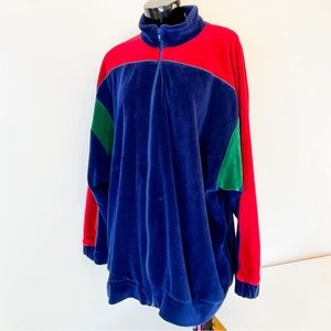 90s VINTAGE Velvet Red Blue & Green Zip Up Track Jacket