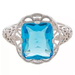 New Aqua Blue Glass Rectangle Ring