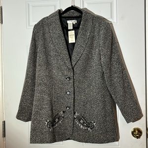 NWT Vintage Coldwater Creek Black/Grey Tweed Jacket, Size 14