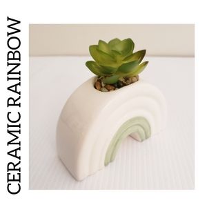 Ceramic Faux Succulent Rainbow Green White New