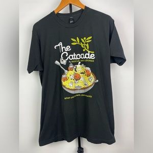 The Catcade Black Rescue & Lounge Cat Spaghetti Graphic Short Sleeve T-Shirt