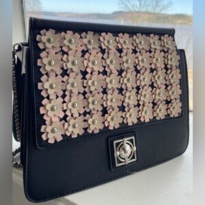 Catherine Malandrino Anabelle Shoulder
Bag Floral - black with pink rosettes