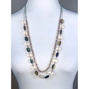 Coldwater Creek Beaded Double Strand Glass Bead Abalone Shell Necklace