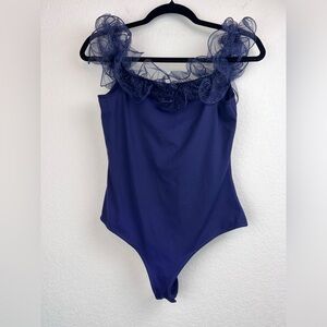 Free People Haute Streak Bodysuit in Blue size Large