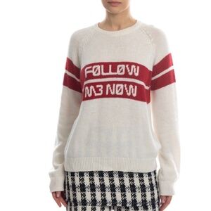 RED Valentino Cashmere Alpaca Blend Follow Me Now Jacquard Sweater Red White M