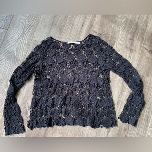 Acemi long sleeved floral lace crocheted black shirt or swimsuit cover up