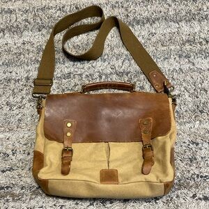 Noatd leather and canvas, laptop, messenger bag tan brown