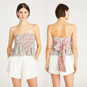 NWT Amur Spaghetti Straps Everett Bow Peplum Cropped Top Miami Sky Botanical