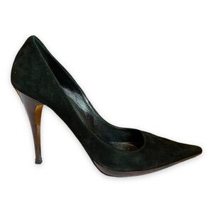 Casadei Black Suede Pumps with Tortoise Shell Heels Ladies Size 9.