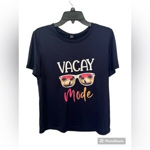 ✨3 for $15✨ SHEIN VCAY Glasses “Vacay Mode”Graphic Tee - Navy Blue - Medium/6