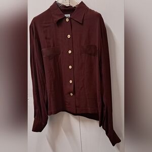 Loucas Women's Button Down Shirt Blouse  Dark Crimson Vintage 80s 90s Medium