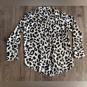 NWOT Zara black & white cheetah print button up satin blouse