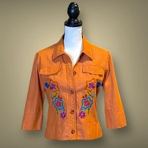 F. J. Malik Women’s Orange Floral Embroidered Jacket - Size M