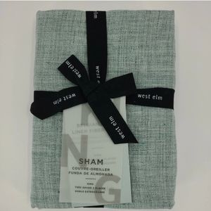 West Elm King Size Belgian Flax Linen Pillow Sham 20X36 Heathered Green NEW