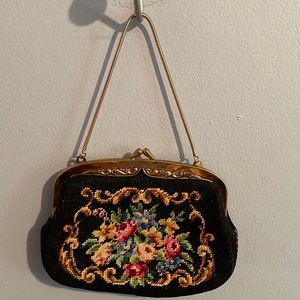 Vintage Floral Needlepoint handbag with raised metal.