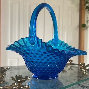 Vintage Fenton Ruffled Hobnail Basket Colonial Blue