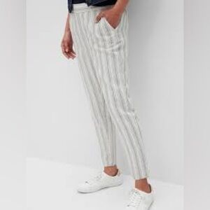 Banana Republic Hayden pull on linen blend ankle pants stitch white navy stripe