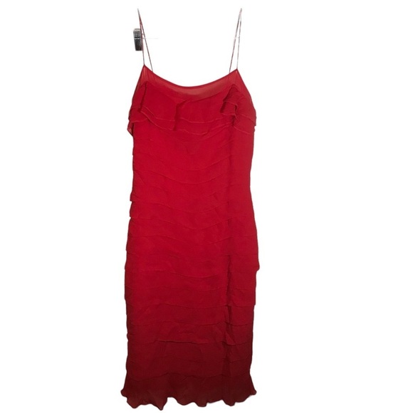 Gilar silk dress womens 2 red ruffled spaghetti strap fully lined holiday party - Picture 1 of 13