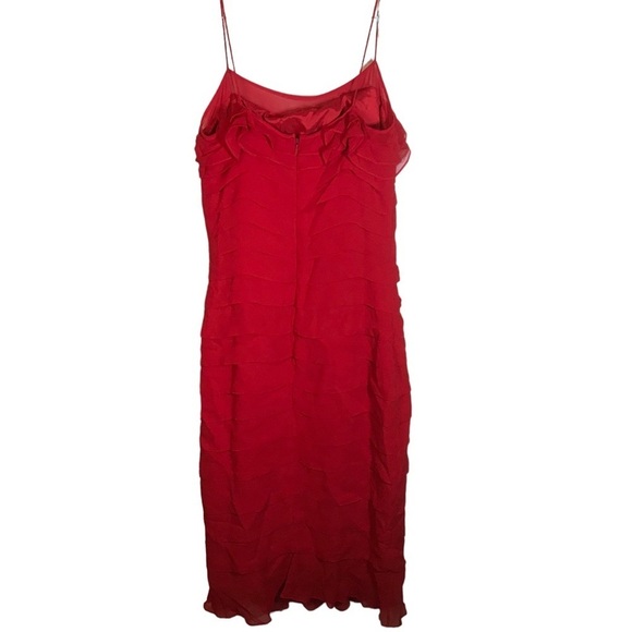 Gilar silk dress womens 2 red ruffled spaghetti strap fully lined holiday party - Picture 7 of 13