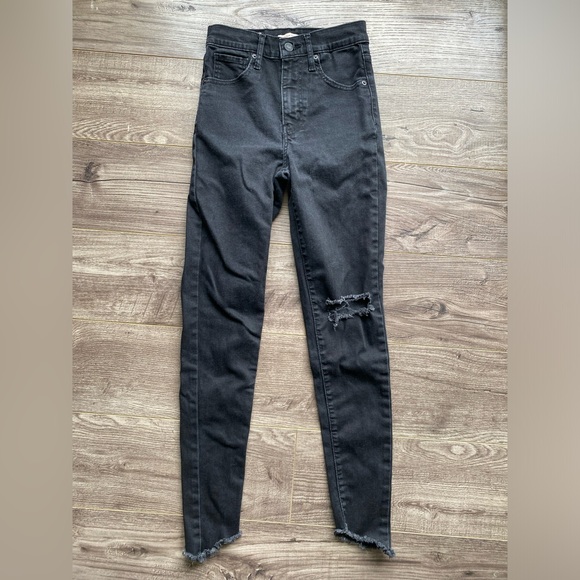 Levi’s mile high super skinny faded black distressed, slanted raw hem - Picture 1 of 13