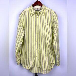 Vintage Tommy Bahama Green Yellow Long Sleeve Tencel Striped Button Up Shirt