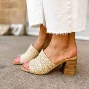 Seychelles Adapt Open Toe Heeled Sandal Natural Raffia 8.5 & 10 NWT