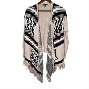 American Eagle open front fringe boho wool blend cardigan sweater size medium