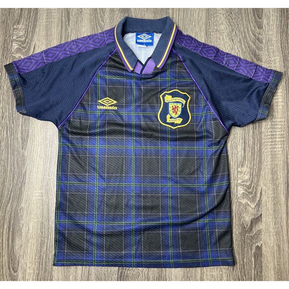 VTG Scotland Football Soccer Jersey Men's S 1994 - 1996 Home Tartan Plaid Umbro - Picture 1 of 16