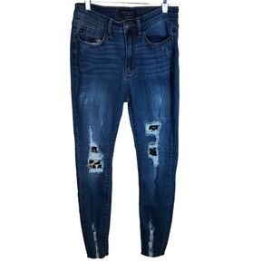 Judy blue women’s skinny fit distressed jeans 3/26 style JB82166DK Leopard patch