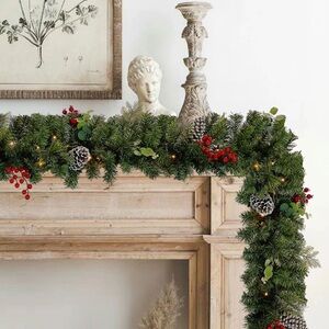 New! TURNMEON 6 Ft Prelit Christmas Garland with Timer Bristle Pine, Berries