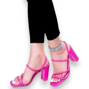 Hot pink slip on strappy block heeled sandals size 37