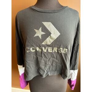 Women's XL Cropped Converse Long Sleeve Top Black