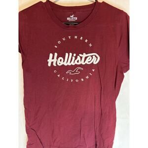 Hollister Women's L Top Burgundy Logo GUC