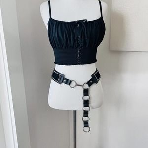 Vintage Y2K 00s CALVIN KLEIN 90s Black Studded Chain Low Slung Moto Belt L/XL