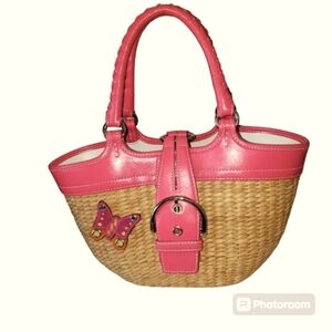 Coach Straw Basket Weave Pink Leather Authentic Handbag/Purse NO. L3K 62…