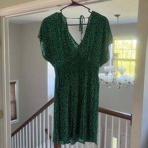 Green summer dress with white and navy flowers