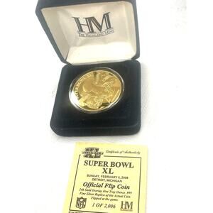 Super Bowl XL Official Flip Coin Cert of Authenticity 24 Carat Gold Overlay