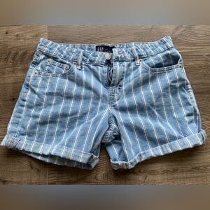 GAP 100% cotton blue light wash striped denim high waisted shorts