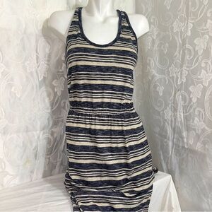 GAP Retro Navy and Cream Striped Summer Maxi Slit Sleeveless Dress