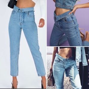 Lioness The Finley High Rise Foldover Waist Button Fly Jeans