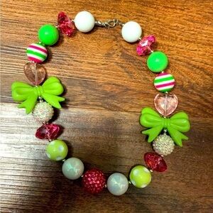 LITTLE girls necklace (bubble/chunky beads) lime green/pink/white
