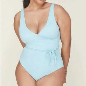 Andie Swim Women's Belmar One Piece Swimsuit Size S Light Blue Crossover V Neck