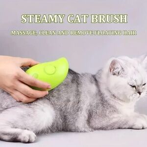 Yellow 3-In-1 Cat Steam Grooming Brush Rechargeable Massage And Hair Removal NIB