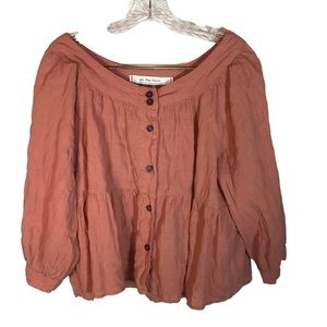 Free people we the free cropped oversized peasant blouse size M button front