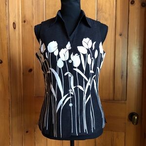 Silk SAINT TROPEZ WEST Lined Sleeveless Blouse Black Eggshell (S)