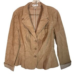 St johns bay women’s three button corduroy tan blazer jacket size M peplum hem