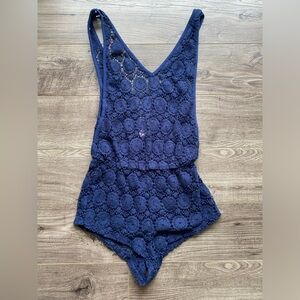 Victoria’s Secret NWT crocheted lace deep blue swimsuit cover romper