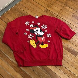 Disney Red Mickey Mouse Sweatshirt with Snowflakes Size Large